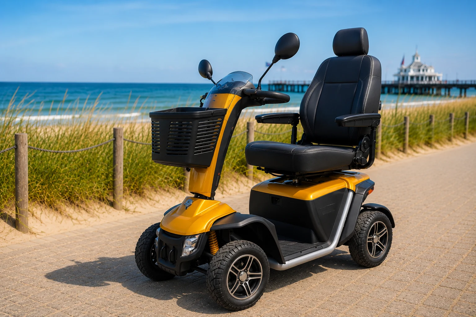 Beispiel 6-km/h-Mietmobil gold am Strand